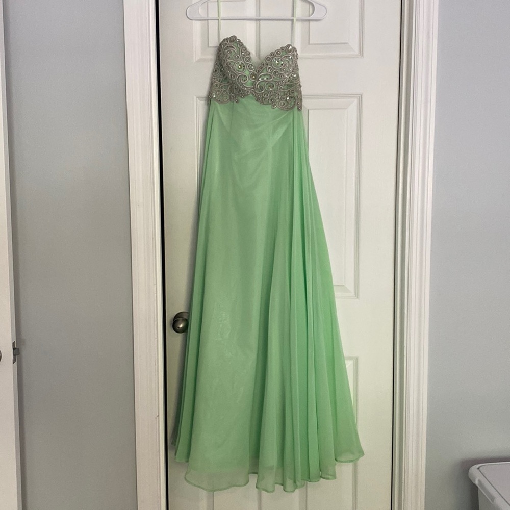 Seafoam green strapless prom dress. Size 2.